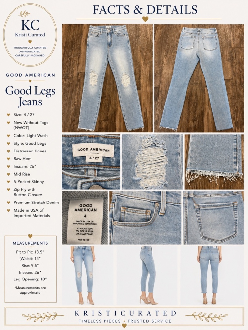 Good American Good Legs Distressed Skinny Jeans Light Wash 4/27 NWOT - Picture 2 of 6